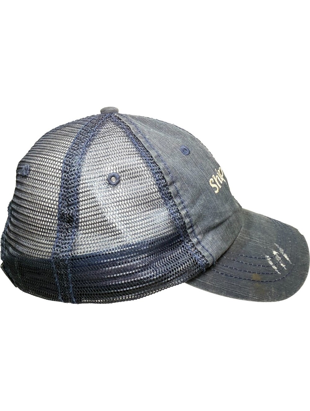 Ship Faced Anchor Logo Denim Trucker Hat Mesh Back Strapback Cap Distressed Blue - Picture 6 of 11